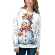 Load image into Gallery viewer, Brown Hat Snowman Unisex White Christmas Jumper