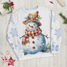 Load image into Gallery viewer, Brown Hat Snowman Unisex White Christmas Jumper