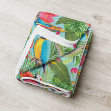 Load image into Gallery viewer, Parrot In The Jungle Blue Throw Over Blanket