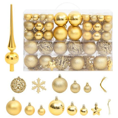 111 Piece Shatterproof Gold Christmas Bauble Set 