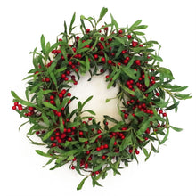 Load image into Gallery viewer, 60cm (24&quot;) Large Luxury Christmas Mistletoe Leaf and Red Berry Floristry Wreath
