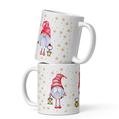 Chrismtas Gnome White Glossy Christmas Mug