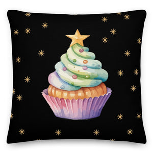 Christmas Cup Cake Black Christmas Cushion 