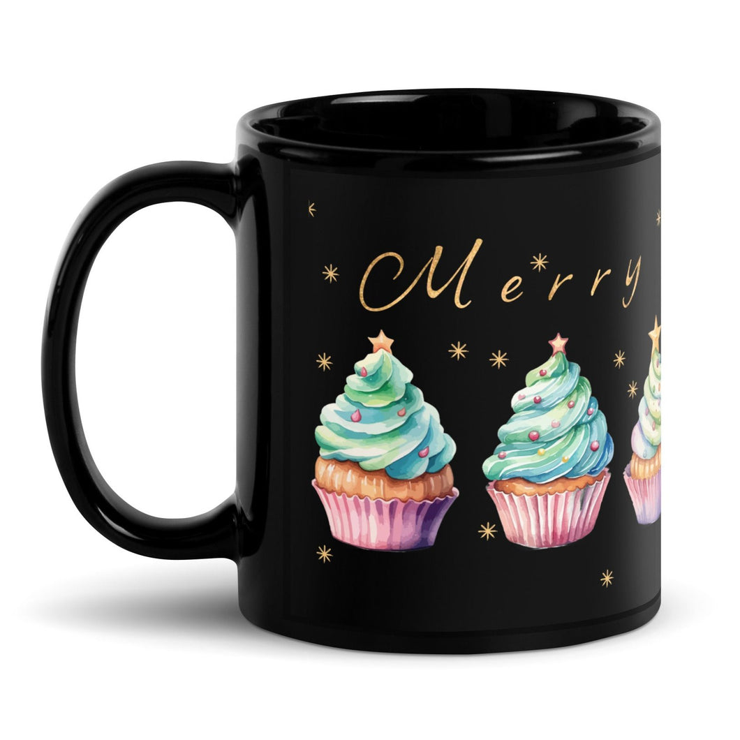 Christmas Cupcake Black Glossy Christmas Mug