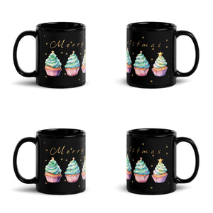 Christmas Cupcake Black Glossy Christmas Mug