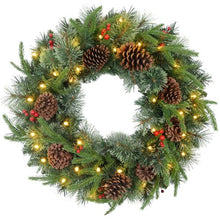 Load image into Gallery viewer, Luxury Pre-Lit Christmas Wreath With Cones And Berries
