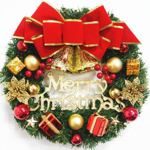 Red Christmas Wreath For Front Door Gold Window Wall Door Christmas Decorations Garland Ornament