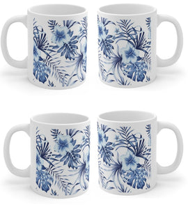 Tropical Vintage Glossy Mug -Blue & White