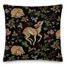 Load image into Gallery viewer, Deer in the forest black cushion
