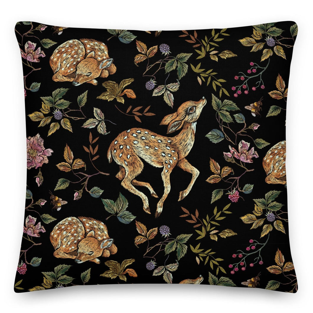 Deer in the forest black cushion