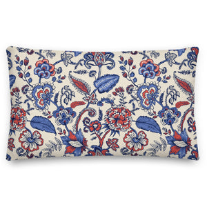 blue and red flower pillow