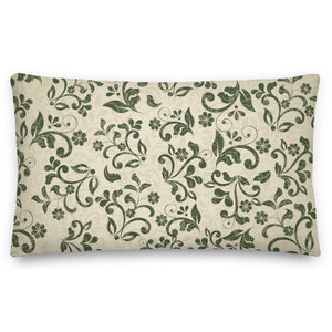 vintage olive green floral pillow