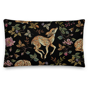 Deer in the forest black pillow