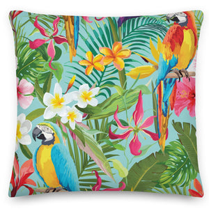 Parrots In The Jungle Blue Cushion