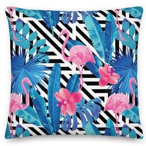 Pink Flamingo And Blue Tropics Cushions