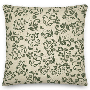 vintage olive green floral cushion