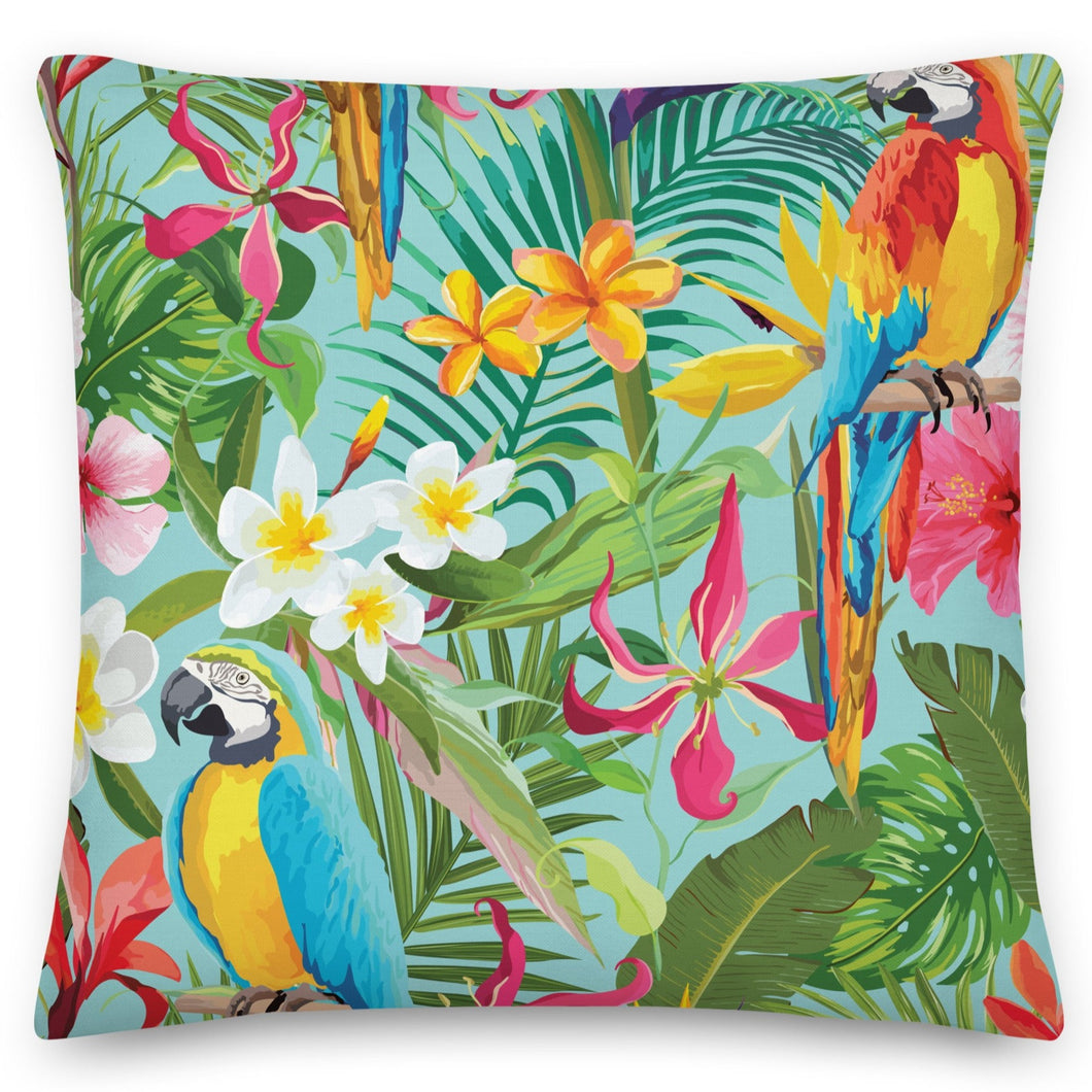 Parrots in the jungle Blue cushion