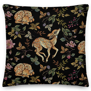 Deer In The Forest Black Cushion