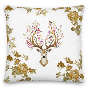 Floral Reindeer White Cushion