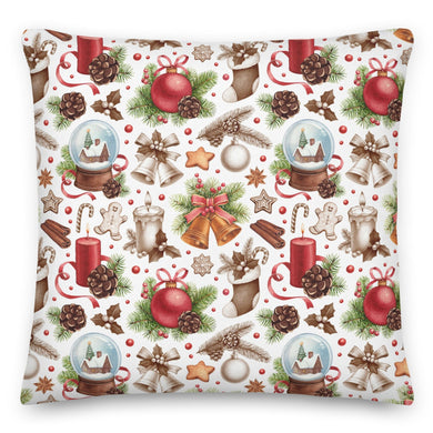 Traditional Christmas Decor White Cushion