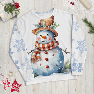 Brown Hat Snowman Unisex White Christmas Jumper