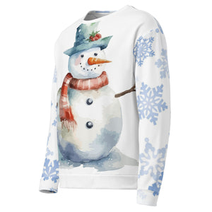 Green Hat Snowman White Unisex Christmas Jumper