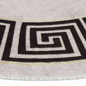 VidaXL None Slip Machine Washable Round Rug Beige And Black Border