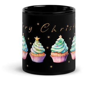 Christmas Cupcake Black Glossy Christmas Mug