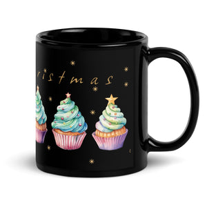 Christmas Cupcake Black Glossy Christmas Mug