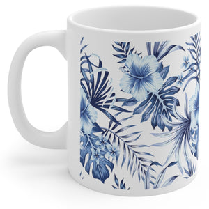 Blue Flowers White Glossy Mug