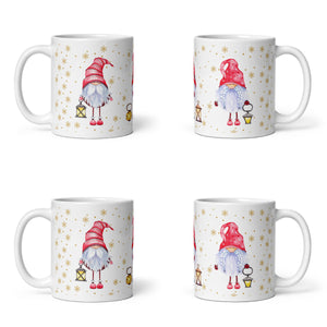 Chrismtas Gnome White Glossy Christmas Mug