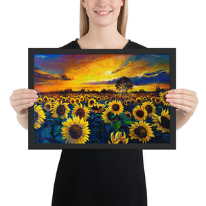 Sunflower Fields Framed Poster - Black Frame