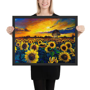 Sunflower Fields Framed Poster - Black Frame