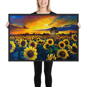 Sunflower Fields Framed Poster - Black Frame