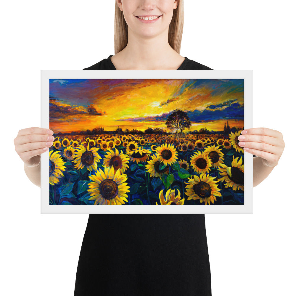 Sunflower Fields Framed Poster - White Frame