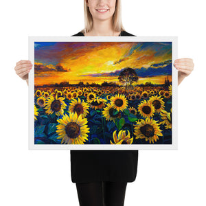 Sunflower Fields Framed Poster - White Frame