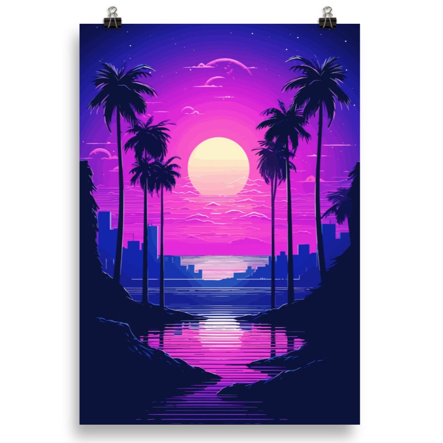 Retro Neon Tropical sunset poster