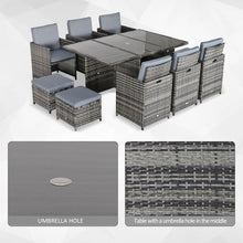 Load image into Gallery viewer, 11pc Rattan Garden Dining Set 10 Cube Sofa 6 Chairs 4 Footrests &amp; 1 Table - Grey
