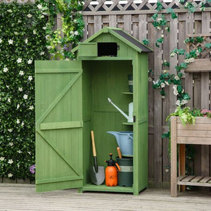 Garden Shed Vertical Utility 3 Shelves Shed Wood Outdoor Garden Tool Storage Unit Storage Cabinet, 77 x 54.2 x 179cm - Green