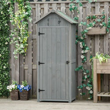 Load image into Gallery viewer, Garden Shed Vertical Utility 3 Shelves Shed Wood Outdoor Garden Tool Storage Unit Grey
