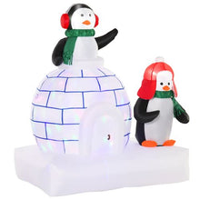 Load image into Gallery viewer, 5ft Christmas Inflatable Penguins Wearing a Scarf with Ice House In &amp; outdoors
