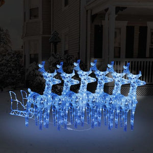 VidaXL Reindeers & Sleigh Christmas Decoration Acrylic BLUE LIGHTS 2/ 4 / 6