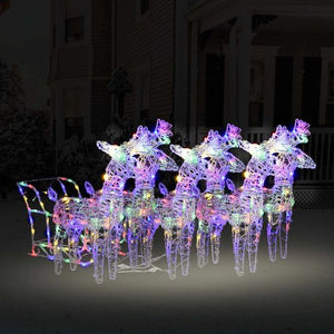 VidaXL Reindeers & Sleigh Christmas Decoration Acrylic MULTICOLOURED LIGHTS 2/ 4 / 6