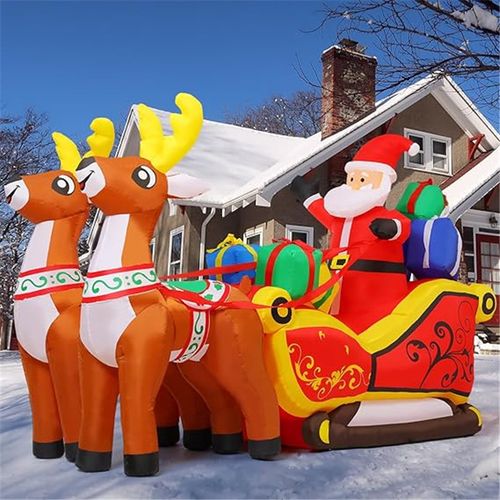 2.1 m Long Inflatable Santa Reindeer Sled Built-in LED Lights Ornament Xmas Garden Decor