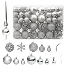 Load image into Gallery viewer, 111 Piece Silver Shatterproof Christmas Bauble Set
