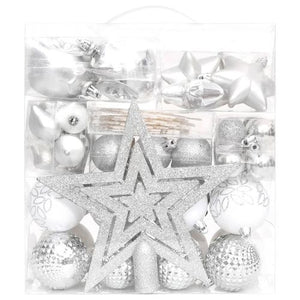 70 Piece Shatterproof Silver And White Christmas Bauble Set