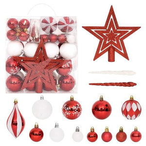 64 Piece Shatterproof Red And White Christmas Bauble Set