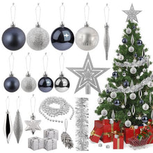 Load image into Gallery viewer, 62 PC Silver And Navy Christmas Baubles Set
