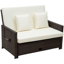 Load image into Gallery viewer, Brown 2 Seater Garden Rattan Sofa Sun Lounger Daybed
