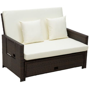 Brown 2 Seater Garden Rattan Sofa Sun Lounger Daybed